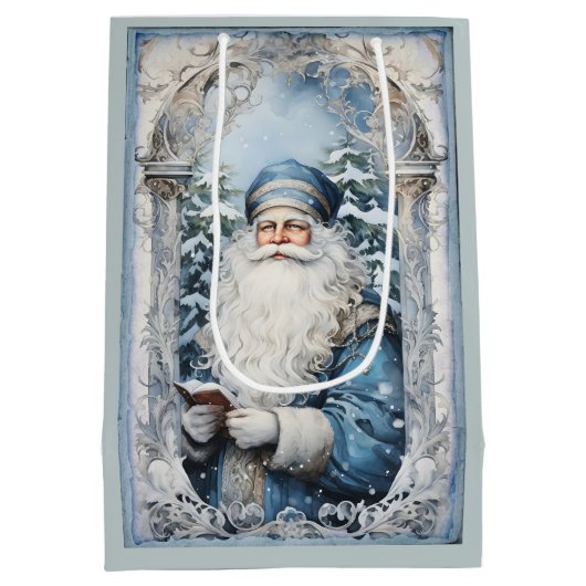 Bleke blauw-witte kerstman medium cadeauzakje (Achterkant)