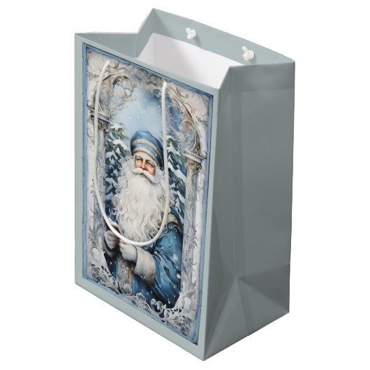 Bleke blauw-witte kerstman medium cadeauzakje (Achterkant Gekanteld)