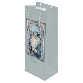 Bleke blauw-witte kerstman wijn cadeautas (Achterkant Gekanteld)