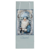 Bleke blauw-witte kerstman wijn cadeautas (Achterkant)