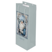 Bleke blauw-witte kerstman wijn cadeautas (Voorkant Gekanteld)