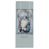 Bleke blauw-witte kerstman wijn cadeautas (Voorkant)