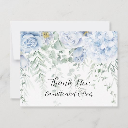 Bleke blauw-witte rozen bloemenbedankkaart bedankkaart (Voorkant)