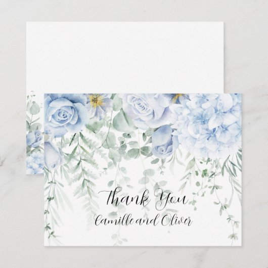 Bleke blauw-witte rozen bloemenbedankkaart bedankkaart (Voorkant / Achterkant)