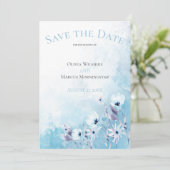 Bleke blauwe Anemone Garden Save the Date Kaart (Staand voorkant)