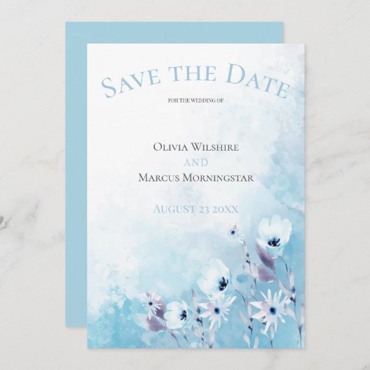Bleke blauwe Anemone Garden Save the Date Kaart (Voorkant / Achterkant)