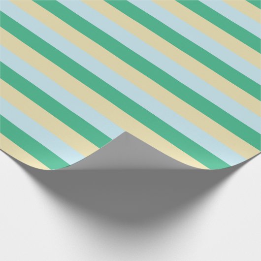 Bleke blauwe, Aqua Green en Beige strepen Cadeaupapier (Hoek)