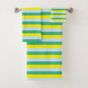 Bleke Blauwe, Aqua Groen en Gele Stripes Bad Handdoek