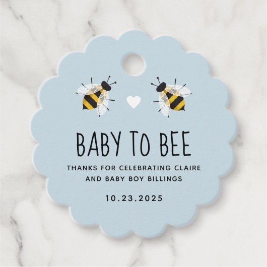 Bleke blauwe Baby voor honingschoen Bedankjes Labels (Voorkant)