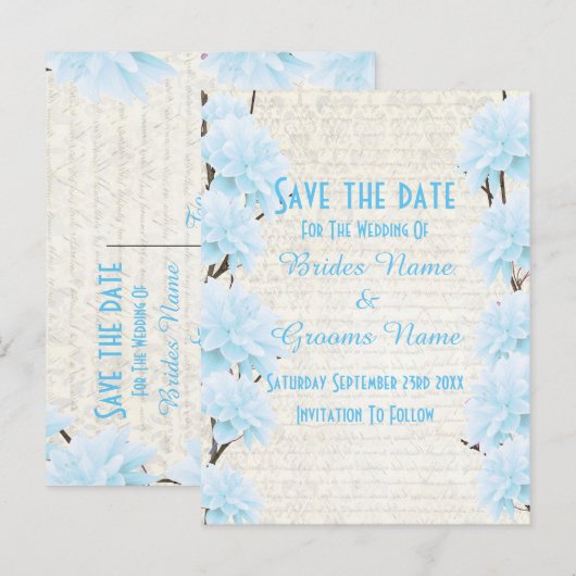  bleke blauwe bloem met uitzondering van de datum aankondigingskaart (Voorkant / Achterkant)