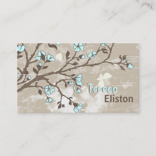  bleke Blauwe Bloemen Bloemgrunge taupe Visitekaartje (Voorkant)