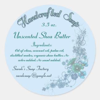 Bleke Blauwe Bloemen Handgemaakte Zeep Ronde Sticker