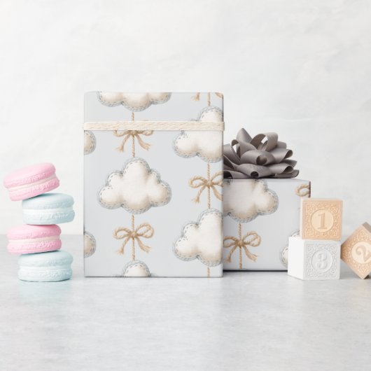 Bleke Blauwe Cloud Nine Baby Shower Cadeaupapier (Baby Shower)