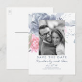 Bleke Blauwe en stoffige Roze Bloemen Bewaar de Da Aankondigingskaart (Voorkant / Achterkant)