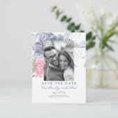 Bleke Blauwe en stoffige Roze Bloemen Bewaar de Da Aankondigingskaart (Staand voorkant)