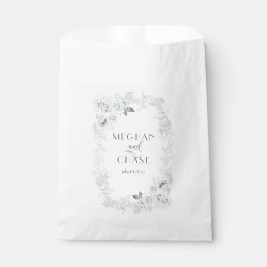 Bleke blauwe en witte rozen bruiloft bedankzakje (Voorkant)