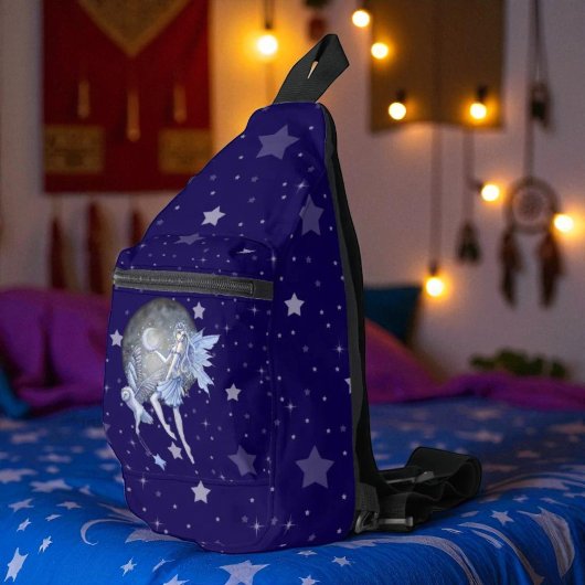 Bleke Blauwe Fee en Uil Sterren Fantasie Kunst Sling Bag