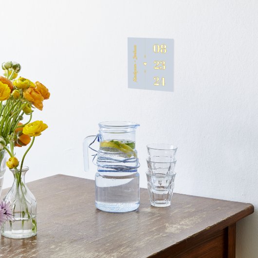 Bleke blauwe goudpijlen Namen Jubileum Datum Folie Afdrukken (Laag (Keuken))