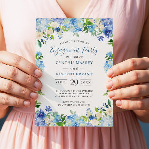 Bleke Blauwe Hydrangeas Floral Engagement Party Kaart