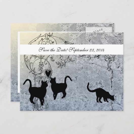 Bleke Blauwe  Kat Bewaar de Datum Aankondigingskaart (Voorkant / Achterkant)