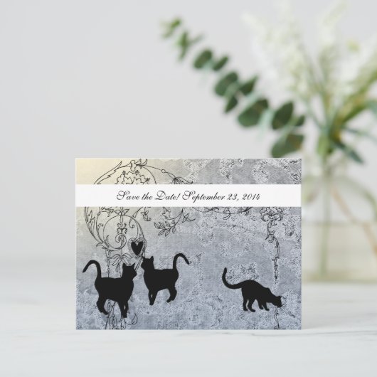 Bleke Blauwe  Kat Bewaar de Datum Aankondigingskaart (Staand voorkant)