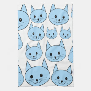 Bleke blauwe katten. Patroon. Theedoek