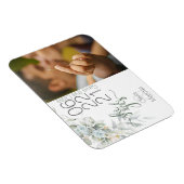 Bleke Blauwe Roos en Foliage Foto Sla de Datum op Magneet (Rechterzijde)