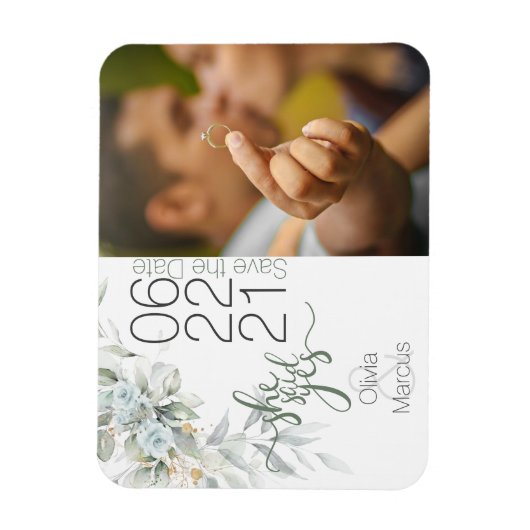 Bleke Blauwe Roos en Foliage Foto Sla de Datum op Magneet (Verticaal)