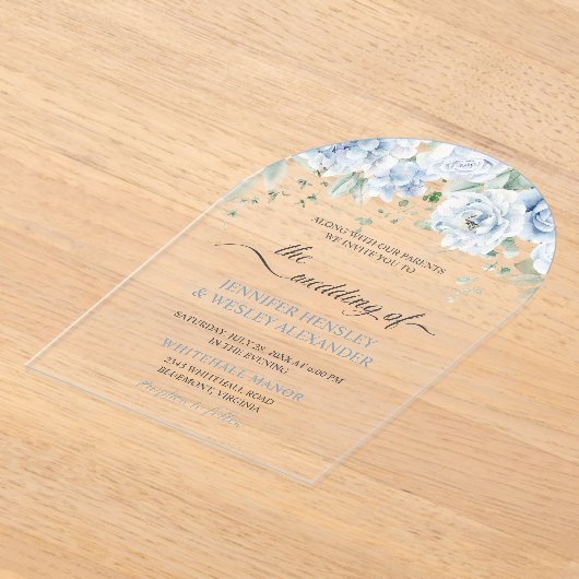 Bleke Blauwe Rozen Acryl Huwelijksuitnodiging Acryl Uitnodigingen (Laagn)