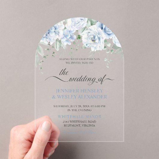 Bleke Blauwe Rozen Acryl Huwelijksuitnodiging Acryl Uitnodigingen (Insitu (Draagbaar))