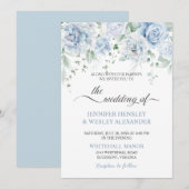 Bleke Blauwe Rozen Hortensia's Huwelijksuitnodigin Kaart (Voorkant / Achterkant)