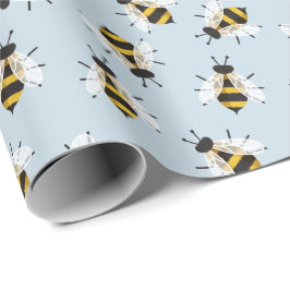 Bleke Blauwe Rustieke Bijen Illustratie Cadeaupapier