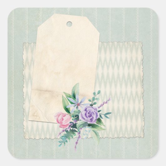 Bleke Blauwe Shabby Collage Scrapbook Verfraaiing Vierkante Sticker (Voorkant)