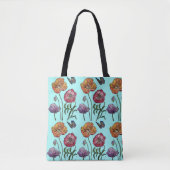 Bleke Blauwe Shabby Poppy Canvas tas (Voorkant)