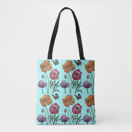Bleke Blauwe Shabby Poppy Canvas tas