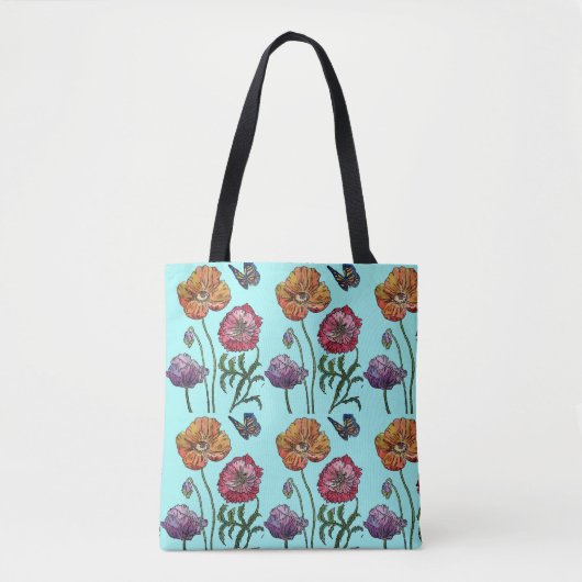 Bleke Blauwe Shabby Poppy Canvas tas (Voorkant)