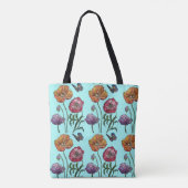 Bleke Blauwe Shabby Poppy Canvas tas (Achterkant)