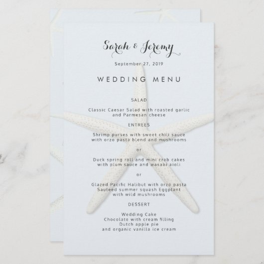 Bleke blauwe Sjabloon in het menu Starfish Wedding (Voorkant / Achterkant)