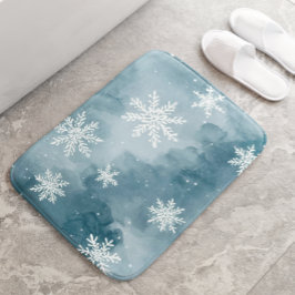 Bleke Blauwe Sneeuwvlokken Aquarel Winter Badmat