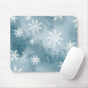 Bleke Blauwe Sneeuwvlokken Aquarel Winter Muismat
