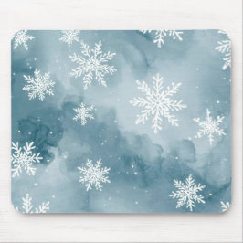 Bleke Blauwe Sneeuwvlokken Aquarel Winter Muismat