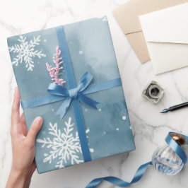 Bleke Blauwe Sneeuwvlokken Aquarel Winter Vakantie Cadeaupapier