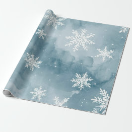Bleke Blauwe Sneeuwvlokken Aquarel Winter Vakantie Cadeaupapier