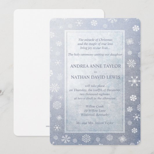 Bleke Blauwe Sneeuwvlokken Elegante Kerstbruiloft Kaart (Voorkant / Achterkant)