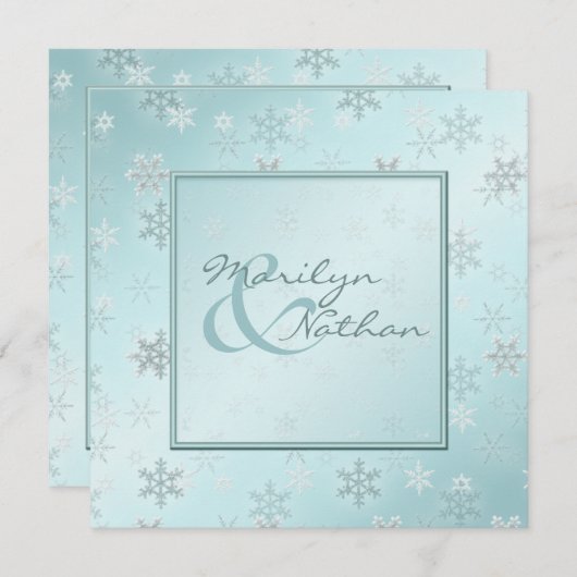 Bleke blauwe sneeuwvlokken Uitnodiging tot bruilof (Voorkant / Achterkant)