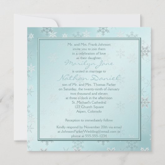 Bleke blauwe sneeuwvlokken Uitnodiging tot bruilof (Achterkant)
