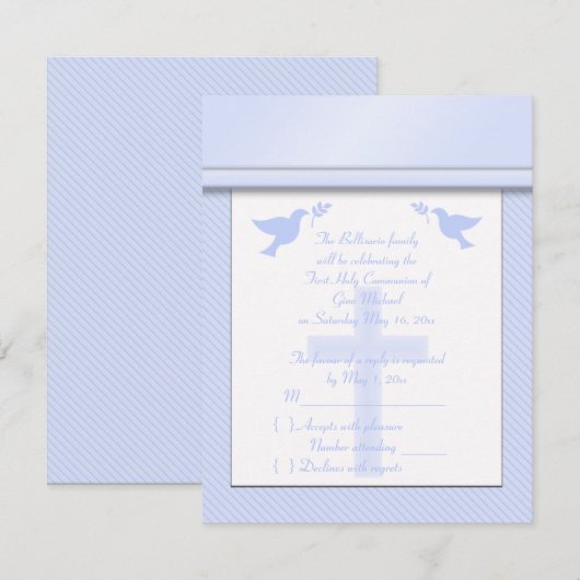 Bleke Blauwe Streep Eerste Heilige Communie RSVP K (Voorkant / Achterkant)