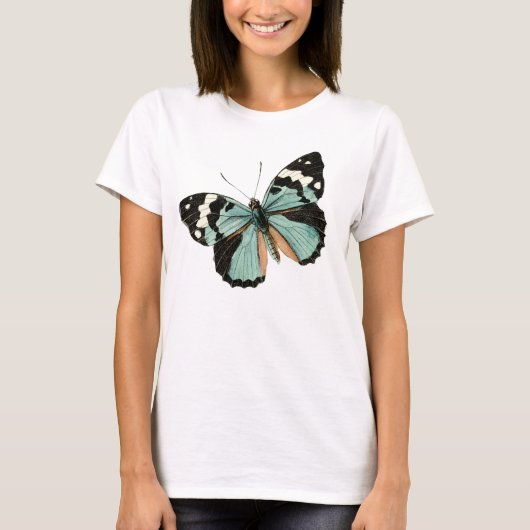  bleke blauwe  vlinder T-shirt (Voorkant)