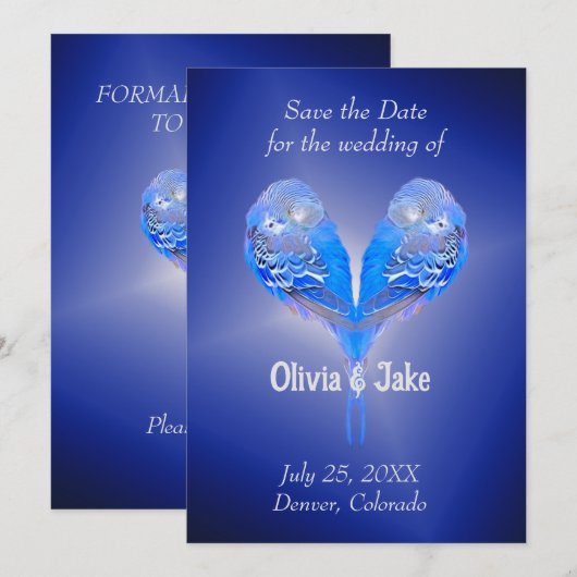 Bleke blauwe vogeltjes op nachtblauw Save the Date (Voorkant / Achterkant)