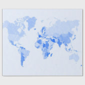 Bleke blauwe Wereldkaart Cadeaupapier (Vlak)